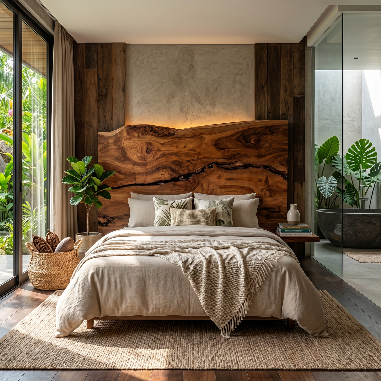 Modern Live Edge Wood Headboard For Warm Minimalist Bedroom