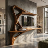 Rustic TV Console With Carved Frame For Living Room