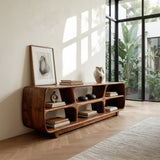 Contemporary Wooden Bookshelf With Six Display Compartments For Living Room