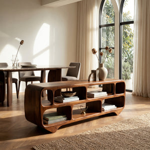 Organic Modern Rounded Low Bookshelf For Living Room