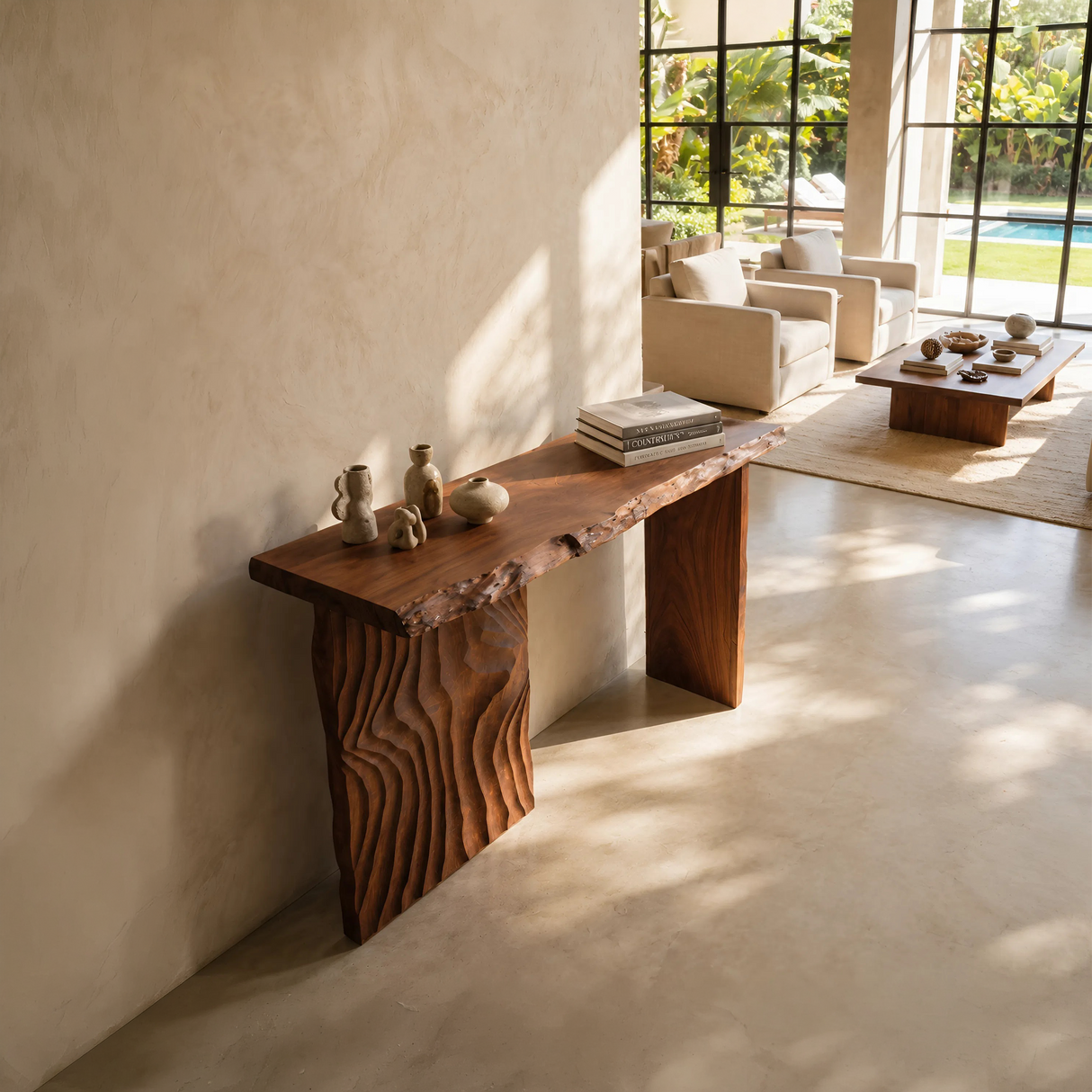 Contemporary Textured Edge Console Table For Open Foyer