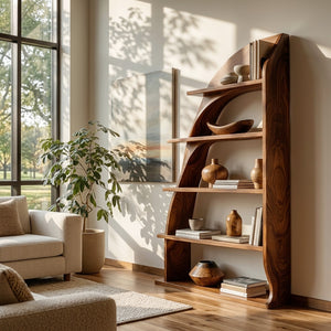 Organic Natural Wood Bookshelf For Living Room Display