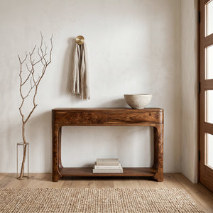 Minimalist Rounded Console Table With Two Compartments For Living Room