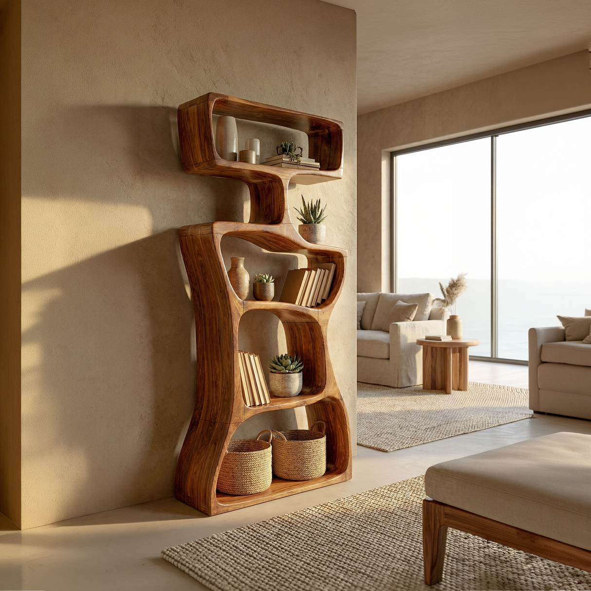Modern Asymmetrical Bookshelf Reading Nook Display