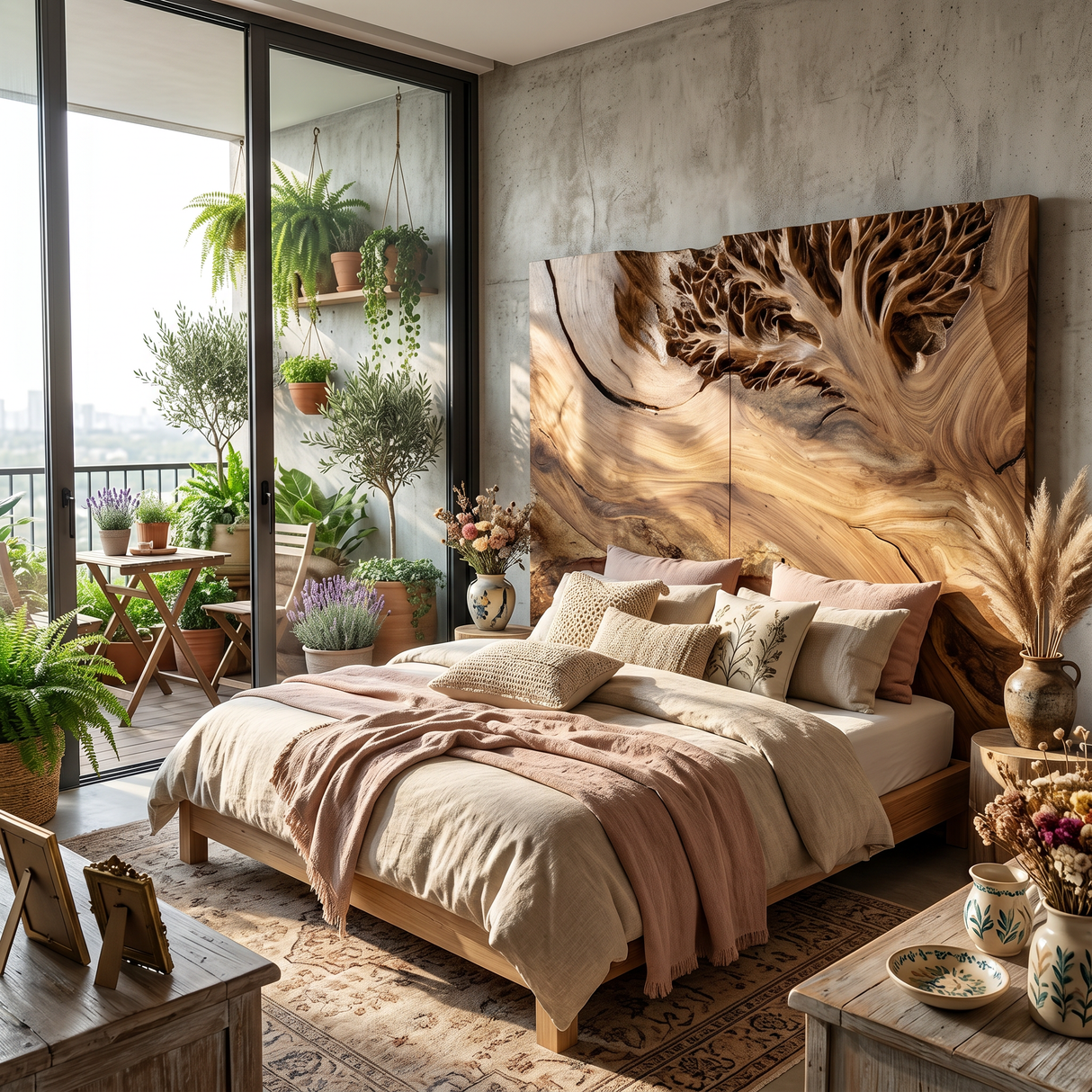 Organic Tree Sculpture Wood Headboard For Tropical Luxury Bedroom