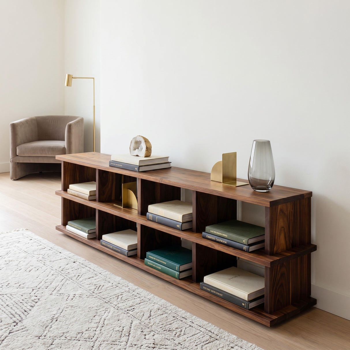 Modern Two Tiers Natural Wood Bookshelf For Home Storage