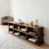 Modern Two Tiers Natural Wood Bookshelf For Home Storage