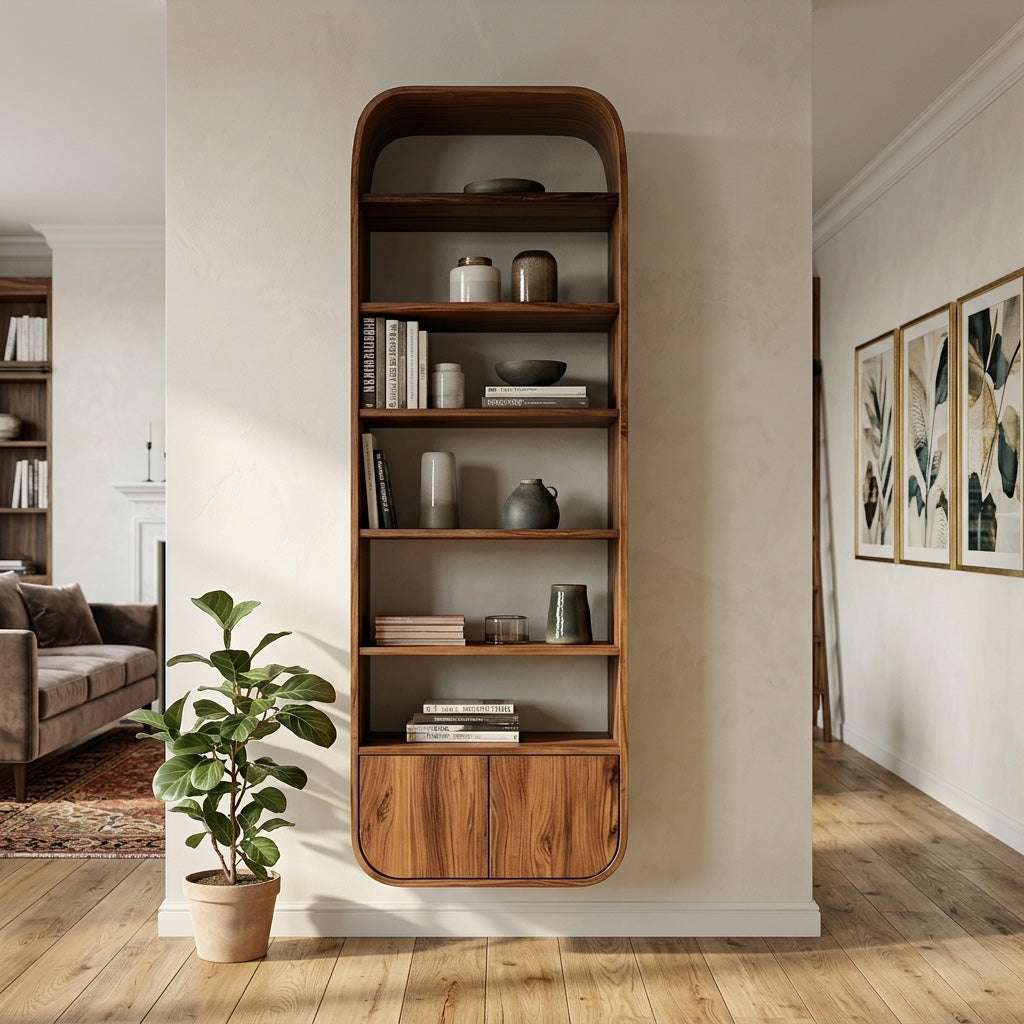 Organic Wooden Wall Mounted Bookshelf For Living Storage