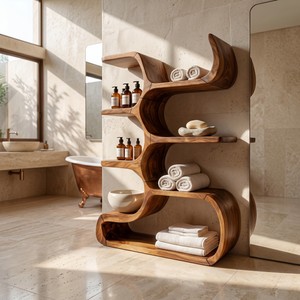 Contemporary Wooden Bookcase In Sculpted Curves