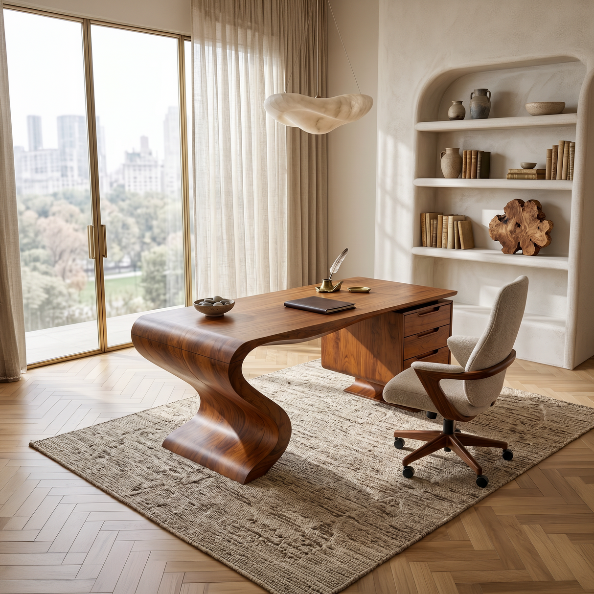 Minimalist Organic Desk With Open Shelf For Studio
