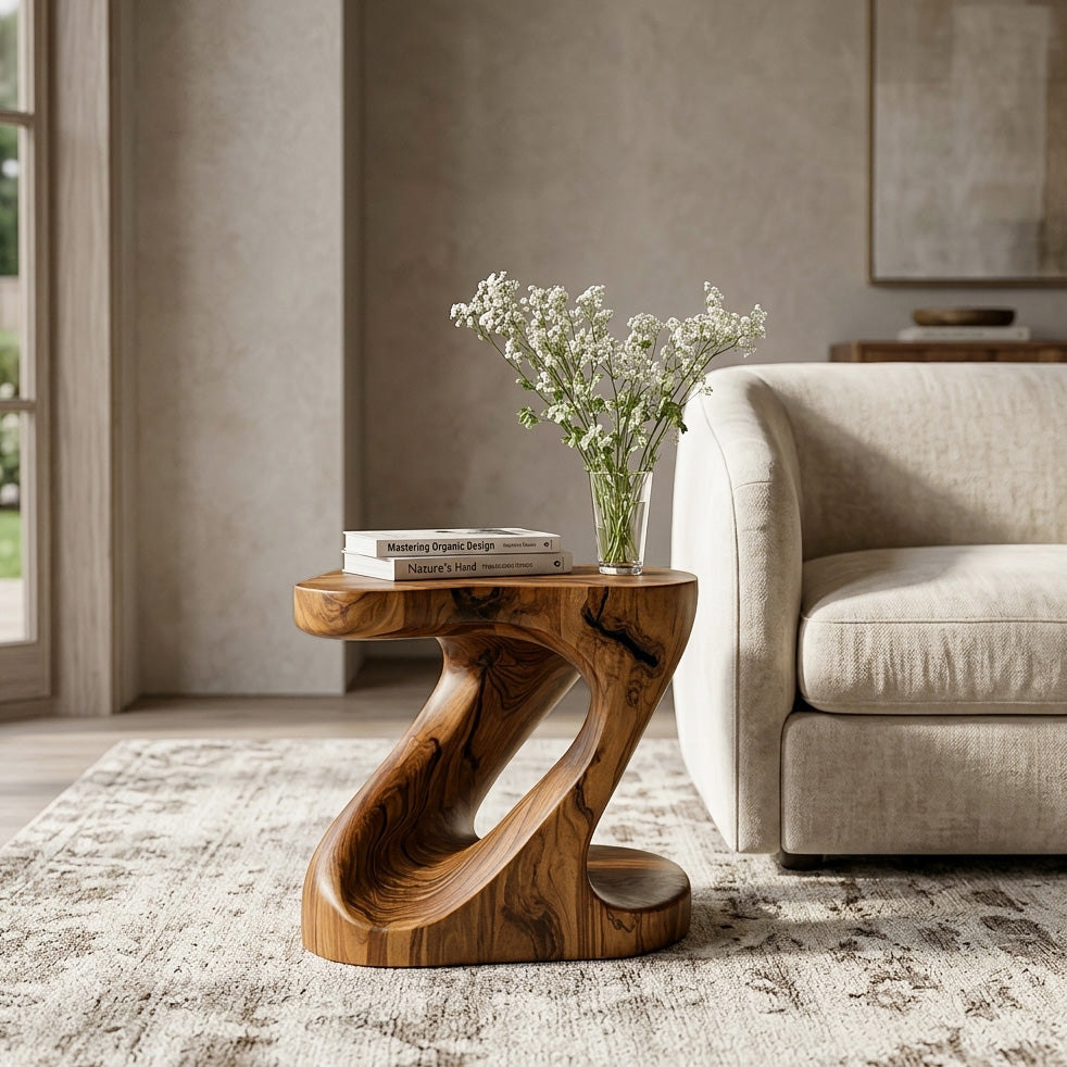 Minimalist Sculptural Wood Z-shaped Side Table For Home Decor