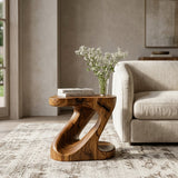 Minimalist Sculptural Wood Z-shaped Side Table For Home Decor