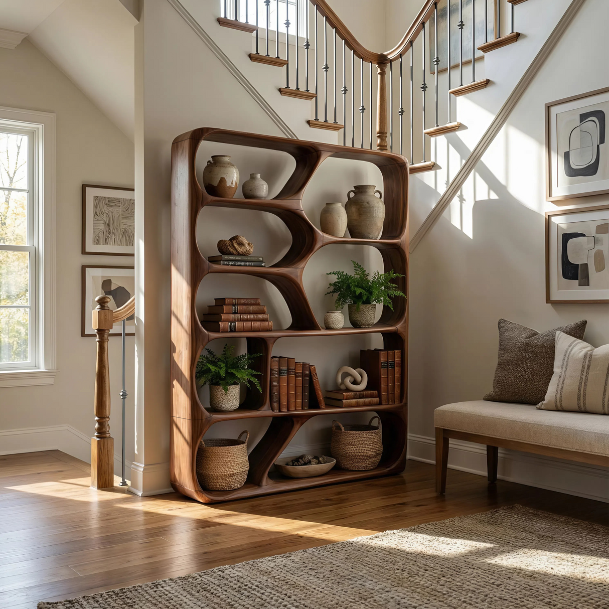 Mid Century Handcrafted Bookcase Storage Organizer For Living Room