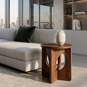 Contemporary Natural Wood Round Side Table For Living Furniture