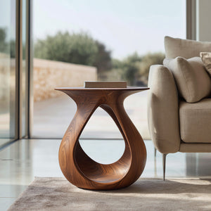 Organic Natural Wood Teardrop Side Table For Living Room Decor