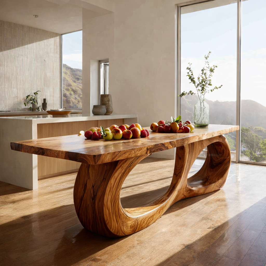 Modern Wooden Dining Table With Sculptural Base For Kitchen