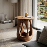 Organic Wooden Open Arch Side Table For Living Room