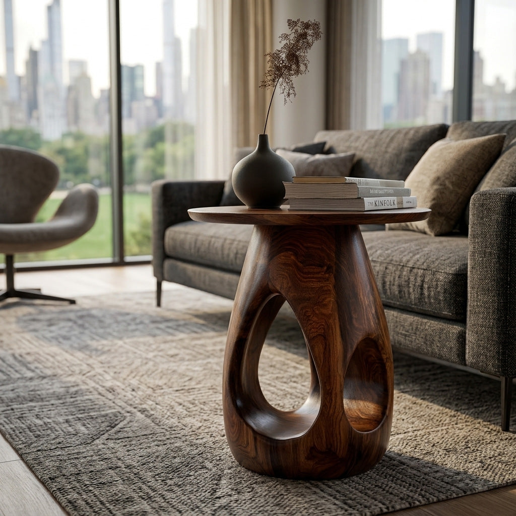 Contemporary Natural Wood Hollow Form Side Table For Living