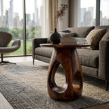 Contemporary Natural Wood Hollow Form Side Table For Living