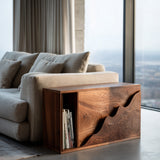 Organic Natural Wood Carved Front Side Table For Living Room