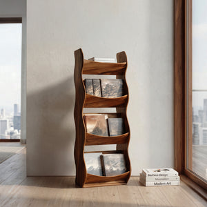 Modern Natural Wood Tall Magazine Rack For Living Storage