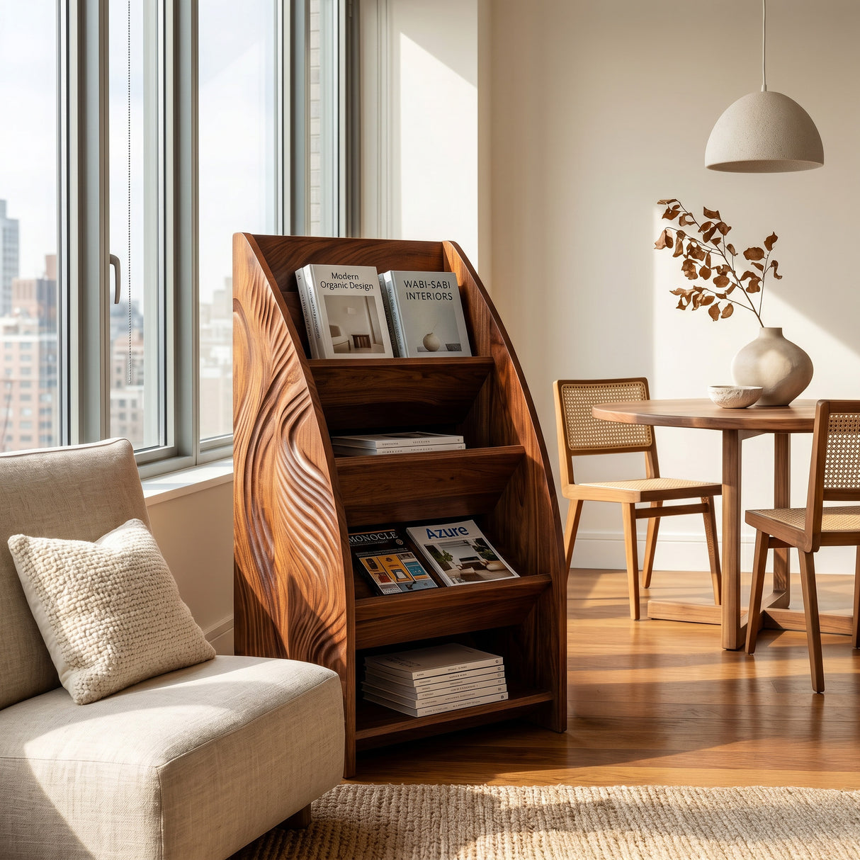 Modern Wooden Arched Magazine Rack For Living Room
