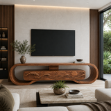 Wooden TV Stand With Carved Ocean Wave For Luxury Home