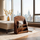 Organic Carved Wooden Magazine Rack For Home Storage