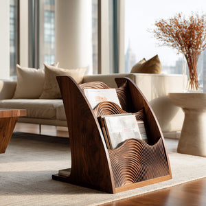 Organic Wooden Wave Panel Magazine Rack For Living Room