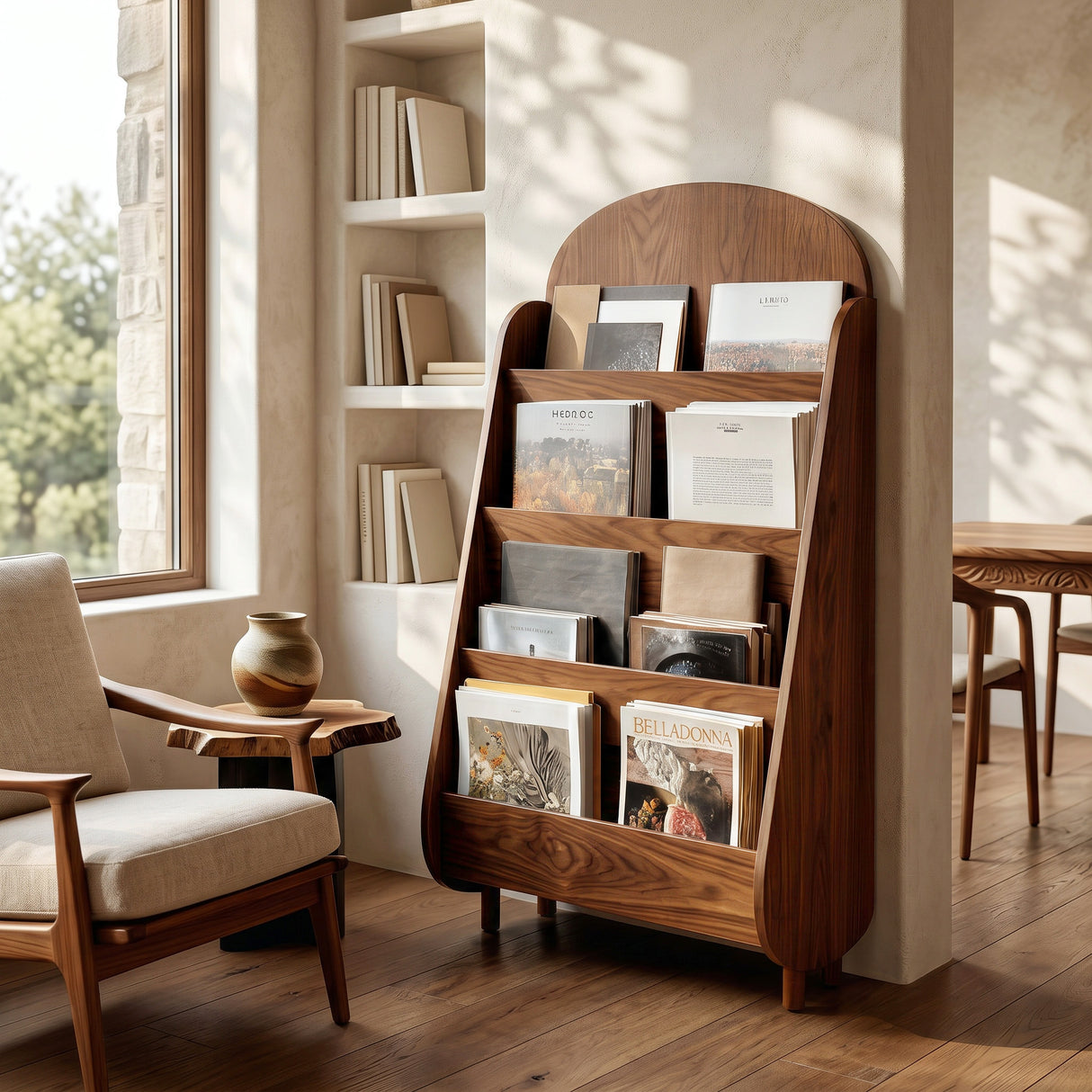 Contemporary Wooden Rounded Arch Magazine Rack For Reading Corner
