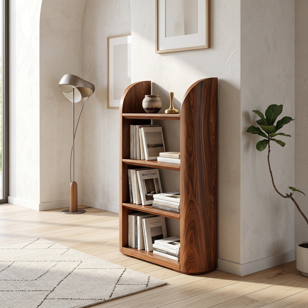Scandinavian Wood Magazine Rack With Rounded Edge For Reading Corner