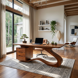 Modern Streamline Desk With Storage Cabinet For Workspace