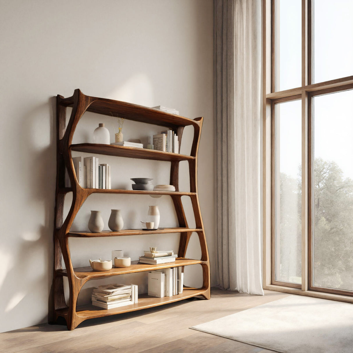 Elegant Wooden Standing Shelf With Tiers For Living Room