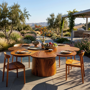 Contemporary Wooden Dining Table With Flower Shape Tabletop For Kitchen