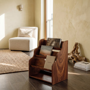 Organic Wooden Scalloped Magazine Rack For Living Room