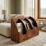 Contemporary Carved Curved Wood Magazine Rack For Living Room