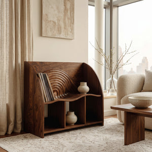 Organic Wooden Magazine Rack With Multi Open Compartments For Living