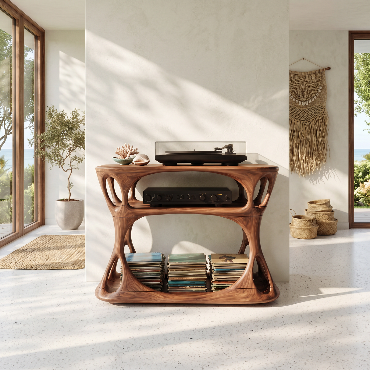 Contemporary Record Player Cabinet For Apartment Interior Space