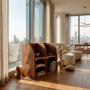 Modern Natural Wood Double-Arch Magazine Rack For Living Room