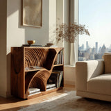 Modern Wooden Magazine Rack With Carved Compartments For Living Room