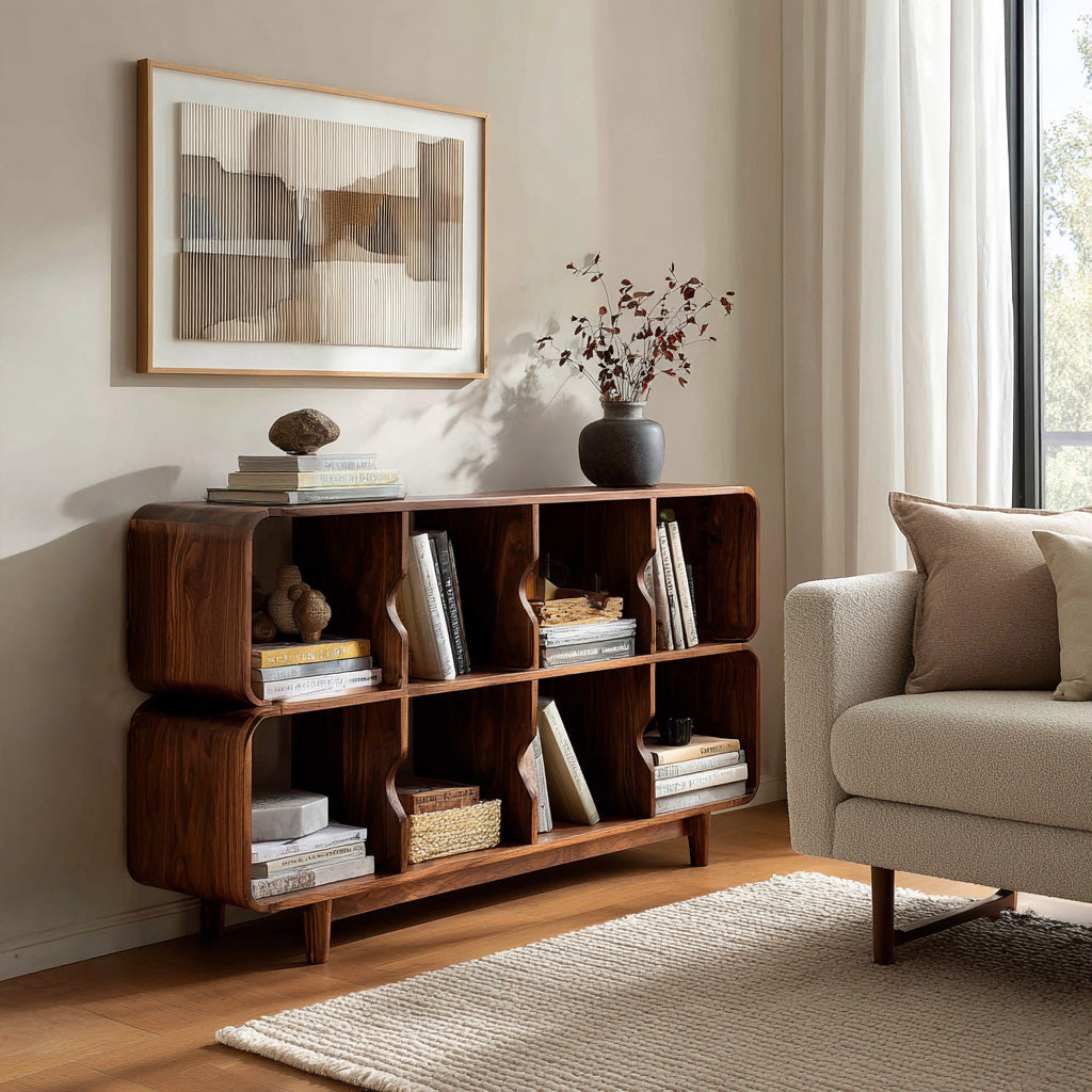 Mid Century Wood Rounded Edges Magazine Rack For Living Room