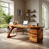 Modern Wooden Desk With Storage Drawers For Home Office