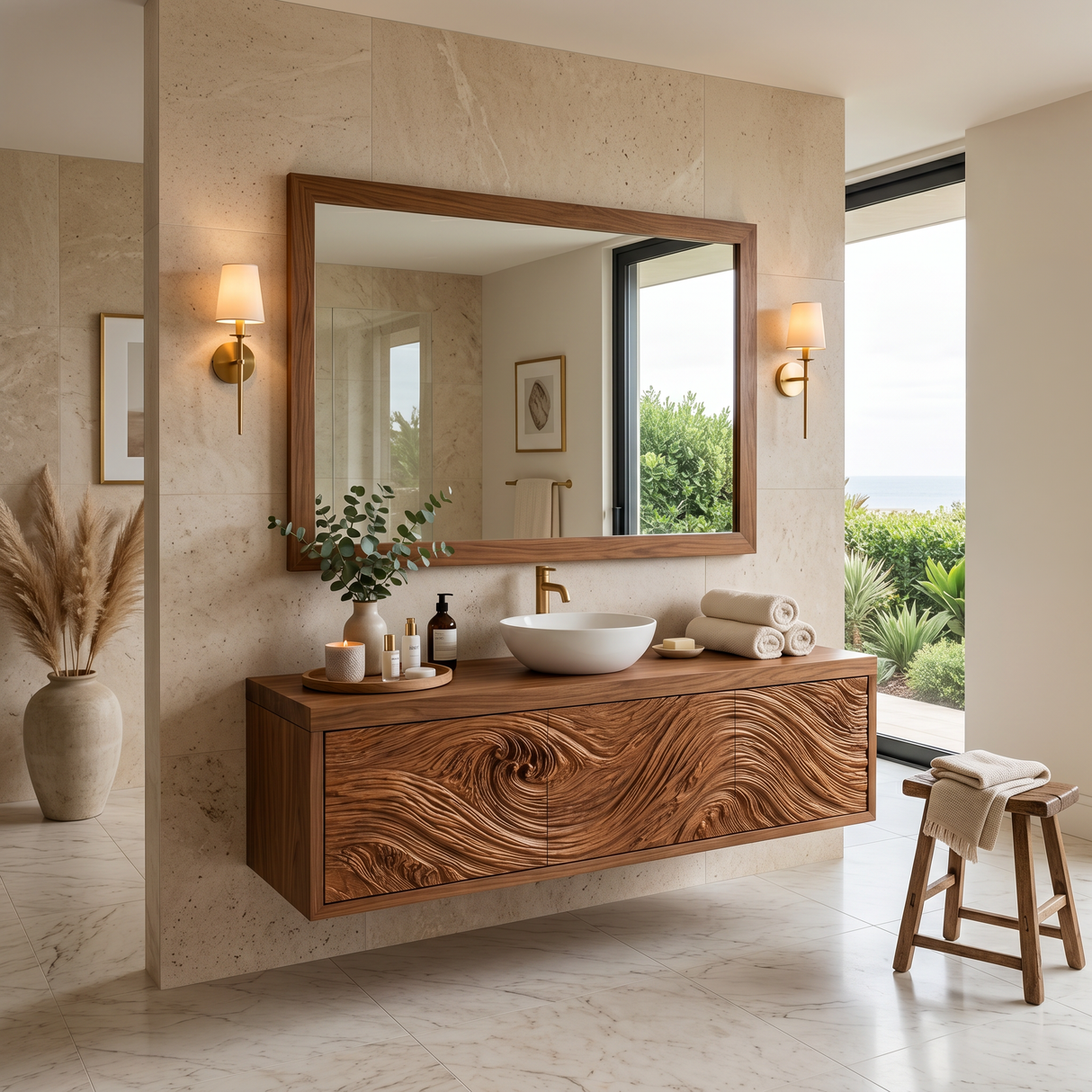 Modern Bathroom Vanity With Exquisitely Carved Front For Spa Bathroom