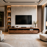 Luxury Rounded TV Console With Carved Waves For Living Room