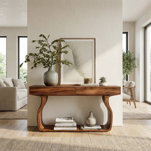 Minimalist Console Table With Curved Base Frame For Entryway