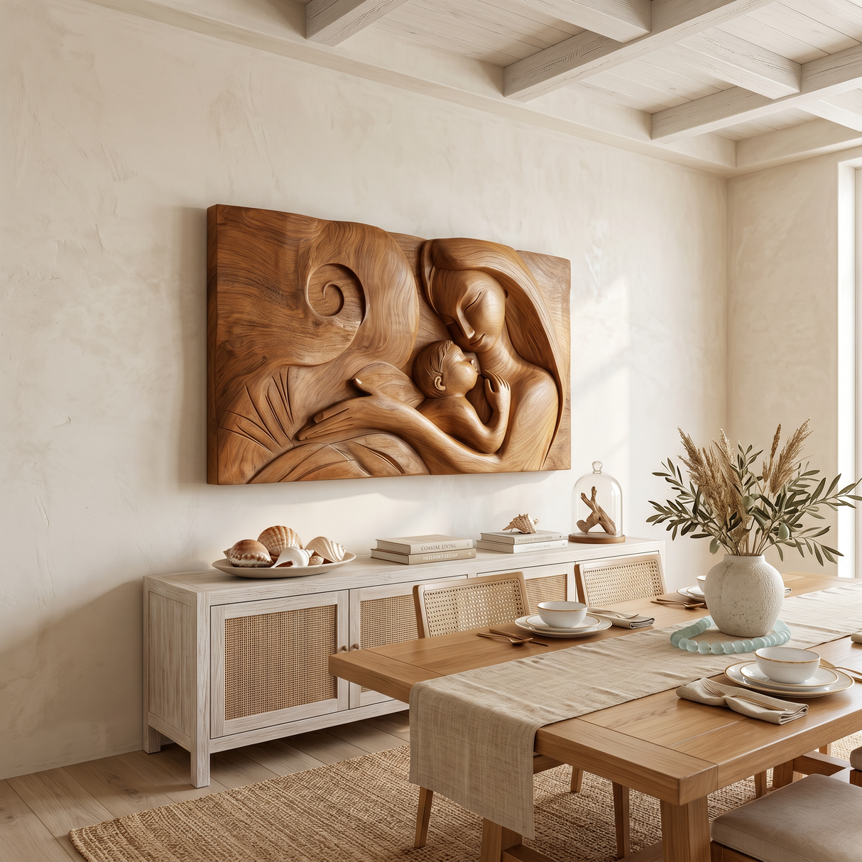Elegant Mother Child Wood Wall Art Warm Living Room Decor