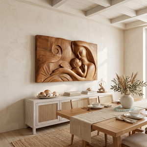 Elegant Mother Child Wood Wall Art Warm Living Room Decor