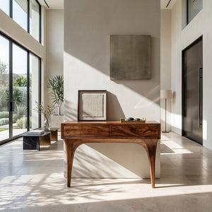 Mid Century Console Table With Sculptural Base For Entryway