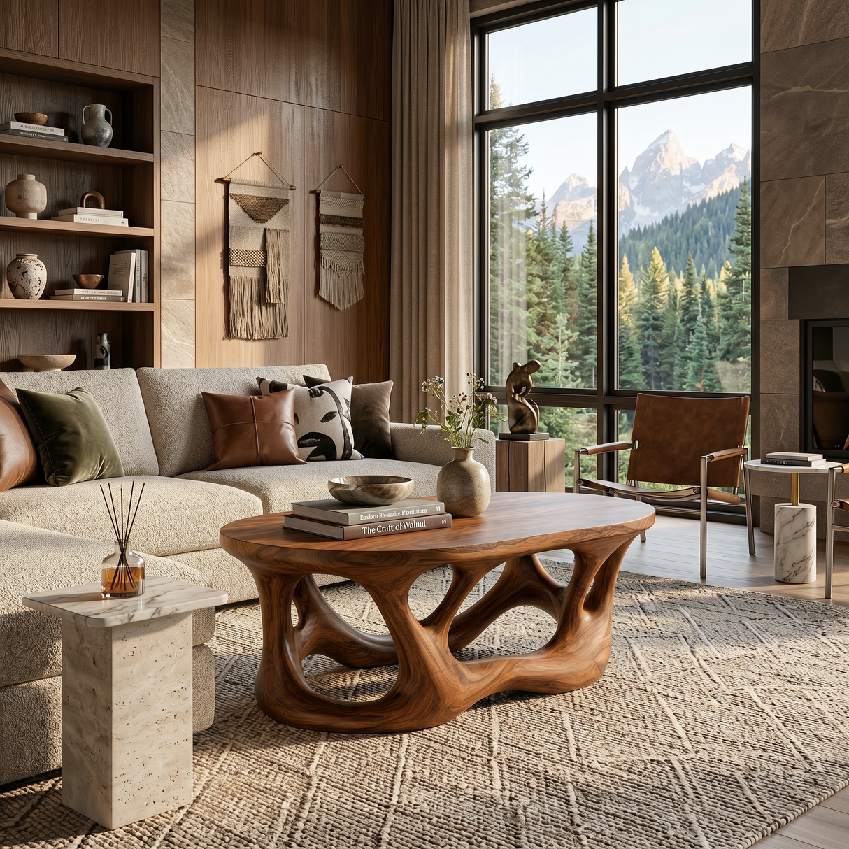 Organic Coffee Table With Flowing Sculptural Base For Contemporary Home