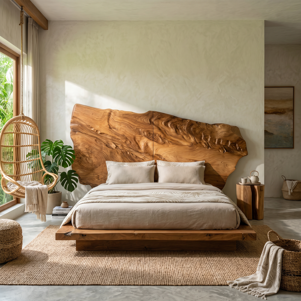 Live Edge Wood Headboard For Sculptural Luxury Bedroom